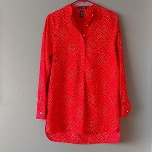 Lauren by Ralph Lauren Collarless Shirt Blouse Red